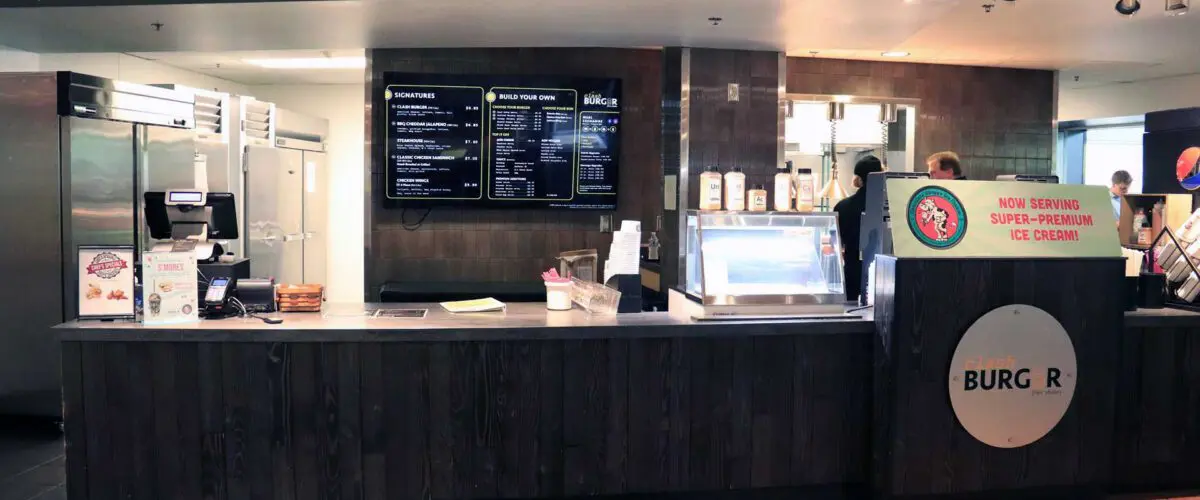 Overview shot of Clash Burger serving line